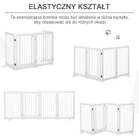 PawHut Bramka Zabezpieczająca dla Psów 4-elementowa, 220 x 91 cm Składana Bramka z Drzwiami, Wolnostojąca, z 2 Podpórkami, Ażurowa, Drewniana, na Korytarz, Kuchnię, Schody, Biała(m-7)