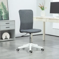 HOMCOM Silla de Oficina con Ruedas Altura Ajustable y Tapizado en Lino Sintético para Oficina o Estudio 53x43x85-93 cm Gris(m-2)