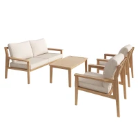 Ensemble de canapé d'extérieur en bois, ensemble de meubles de jardin pour 4-5 personnes avec 2 canapés individuels, 1 canapé double, 1 table, Couleur naturelle(m-12)