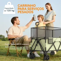 Outsunny Carrinho de Transporte Dobrável 180 L com Guiador Ajustável e Laterais Extensíveis Carga 120 kg para Jardim Praia Cáqui(m-8)