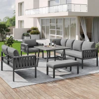 Juego de Muebles de Jardín con Sofá Esquinero y Tablero de Mesa de Vidrio Templado Incluye Cojines de Asiento y Respaldo Gris(m-4)