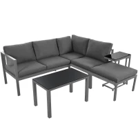 Ensemble de fauteuils de jardin pour 4 à 5 personnes, mobilier de jardin avec table d'appoint et table basse, 5 pièces, Gris(m-2)