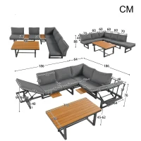 Ensemble de meubles de jardin 3 pièces, 2 canapés avec dossier réglable, coussins d'assise inclus, table réglable, Gris(m-3)