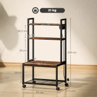 HOMCOM Mueble para Impresora de 4 Niveles con Estación de Carga Ruedas y Marco Metálico para Oficina Casa Marrón Rústico(m-3)