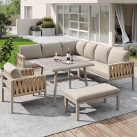 Juego de Muebles de Jardín con Sofá Esquinero y Tablero de Mesa de Vidrio Templado Incluye Cojines de Asiento y Respaldo Beige(m-4)
