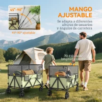 Outsunny Carro Plegable 180 L con Longitud y Ángulo del Mango Ajustables y Paredes Laterales Extensibles Carga 120 kg Caqui(m-6)