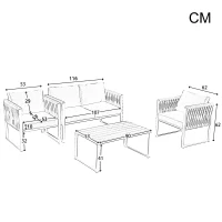 Garten-Loungestuhl-Set, mit Zweiersofa, 2 Einzelsofas und 1 Couchtisch, handgewebtem Seil, Grau(m-3)