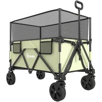 Outsunny Folding Garden Trolley, 180L Wagon Cart with Extendable Side Walls, for Beach, Camping, Festival, Green(m-1)