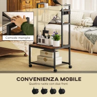 HOMCOM Carrello Porta Stampante a 4 Livelli con Prese di Corrente, Ruote e Telaio in Metallo, 55x37.5x100 cm, Marrone(m-6)