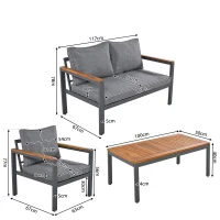 Ensemble de mobilier de jardin 4 pièces avec cadre en acier galvanisé, canapé 2 places, 2 fauteuils individuels, 1 table, Gris(m-3)