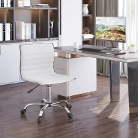 HOMCOM Adjustable Swivel Office Chair with Armless Mid-Back in PU Leather and Chrome Base - White(m-11)