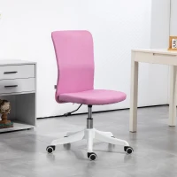 HOMCOM Silla de Oficina con Ruedas Altura Ajustable y Tapizado en Lino Sintético para Oficina o Estudio 53x43x85-93 cm Rosa(m-2)