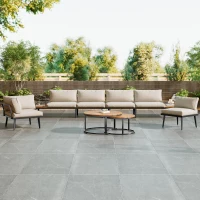 Garten Loungesessel Set für 5-6 Personen, 2 Zweisitzer-Sofas, 2 Einzelsessel, 2 Tische, Beige(m-7)