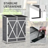Outsunny szafka ogrodowa szopa na narzędzia z 2 drzwiami z asfaltowym dachem drewno jodłowe kolor zielony+szary(m-5)