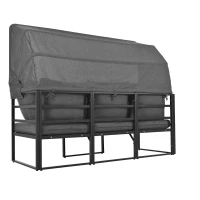 Set di mobili da giardino a 4 pezzi, divano 3 posti con tenda, 2 poltrone singole e tavolino da caffè, 176x178x145 cm, Grigio(m-11)