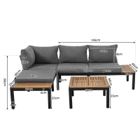 Set di mobili da giardino con 2 divani a 2 posti, 2 tavolini, 1 tavolo, 205x145x66 cm, Grigio(m-3)