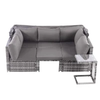 Conjunto de Muebles de Jardín de Ratán Isla de Sol con Sofá Sillones Taburete y Mesa Gris(m-12)