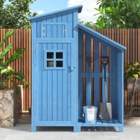 Abri de jardin avec 2 étagères, cabanon avec grand espace de rangement, 124x46x174 cm, Bleu(m-4)