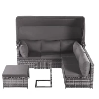 Conjunto de Muebles de Jardín de Ratán Isla de Sol con Sofá Sillones Taburete y Mesa Gris(m-5)