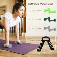 SPORTNOW Dumbbells Set with Storage Rack, 2 x 1kg, 2 x 2kg, 2 x 3kg, Green(m-4)