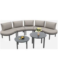 Set mobilier de grădină 5 locuri, 2 mese de cafea din sticlă securizată, perne și saltele confortabile, Gri(m-8)