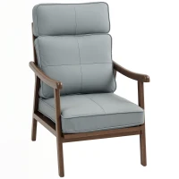HOMCOM Sillón de Salón Tapizado en PU con Marco de Madera Cojines Acolchados Gruesos Gris y Madera Nogal(m-1)