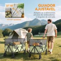 Outsunny Carrinho de Transporte Dobrável 180 L com Guiador Ajustável e Laterais Extensíveis Carga 120 kg para Jardim Praia Cáqui(m-6)