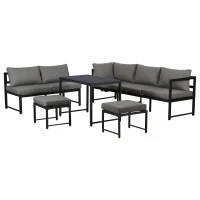 Ensemble de mobilier de jardin 5 pièces, ensemble de sièges avec dossier réglable, Noir+Gris(m-12)