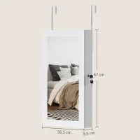 HOMCOM Espejo Joyero de Pared con Cerradura y Varios Compartimentos Montar en Pared o Puerta Blanco y Forro Crema(m-3)