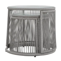 Ensemble de salon de jardin 6 pièces, corde tissée à la main avec cadre en fer, 2 fauteuils, 2 canapés 2 places et 2 tables, Gris(m-7)