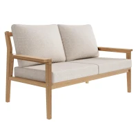 Ensemble de canapé d'extérieur en bois, ensemble de meubles de jardin pour 4-5 personnes avec 2 canapés individuels, 1 canapé double, 1 table, Couleur naturelle(m-10)