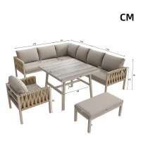 Juego de Muebles de Jardín con Sofá Esquinero y Tablero de Mesa de Vidrio Templado Incluye Cojines de Asiento y Respaldo Beige(m-3)