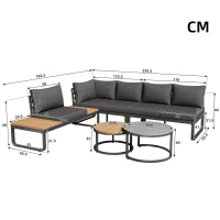 Ensemble de meubles de jardin pour 4-5 places assises, 2 tables basses intégrées, coussins de siège confortables et oreillers, Gris(m-3)