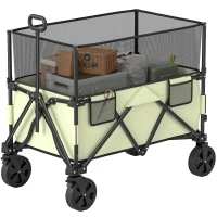 Outsunny Folding Garden Trolley, 180L Wagon Cart with Extendable Side Walls, for Beach, Camping, Festival, Green(m-11)