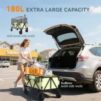 Outsunny Folding Garden Trolley, 180L Wagon Cart with Extendable Side Walls, for Beach, Camping, Festival, Green(m-4)