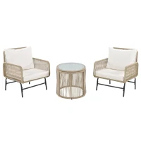 Ensemble de salon de jardin 6 pièces, corde tissée à la main avec cadre en fer, 2 fauteuils, 2 canapés 2 places et 2 tables, Beige(m-9)