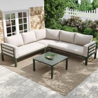 Juego de Muebles de Jardín para 4-5 Asientos 1 Mesa de Centro de Vidrio Templado Cómodos Cojines y Almohadas Beige(m-2)