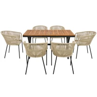 Set da pranzo da giardino 7 pezzi in rattan con 6 poltrone e tavolino, 140x80x76 cm, Beige(m-2)