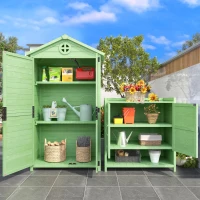 Holz-Gartenschrank Größe groß mit offenem und geschlossenem Regal, Grün(m-6)
