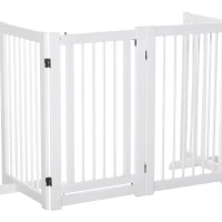 PawHut Bramka Zabezpieczająca dla Psów 4-elementowa, 220 x 91 cm Składana Bramka z Drzwiami, Wolnostojąca, z 2 Podpórkami, Ażurowa, Drewniana, na Korytarz, Kuchnię, Schody, Biała(m-11)