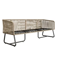 5-teiliges Garten-Lounge-Set mit Seil, verstellbare Füße, glatte Glas-Tischplatte, inklusive Sitz- und Rückenkissen, Beige(m-13)