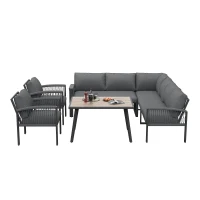 Juego de Muebles de Jardín para 8 Personas Conjunto de Muebles con Cuerda Incluye Cojines de Asiento y Respaldo Gris(m-12)