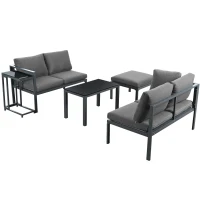 Ensemble de fauteuils de jardin pour 4 à 5 personnes, mobilier de jardin avec table d'appoint et table basse, 5 pièces, Gris(m-13)