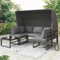 Set di mobili da giardino a 4 pezzi, divano 3 posti con tenda, 2 poltrone singole e tavolino da caffè, 176x178x145 cm, Grigio(m-1)