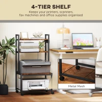 HOMCOM 4-Tier Printer Stand with Power Outlets and Wheels - Rustic Brown(m-5)