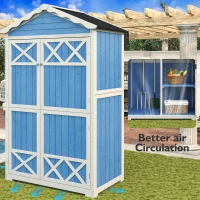 Abri de jardin en bois pour meubles d'extérieur, design résistant aux intempéries avec renforts en forme de X, 93x45x179 cm, Bleu(m-5)