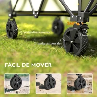 Outsunny Carro Plegable 180 L con Longitud y Ángulo del Mango Ajustables y Paredes Laterales Extensibles Carga 120 kg Caqui(m-7)