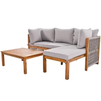 Set de scaune lounge de grădină din 3 piese, picioare ajustabile, 2 canapele de două locuri și 1 masă, Gri(m-1)