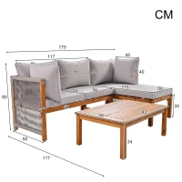 Set de scaune lounge de grădină din 3 piese, picioare ajustabile, 2 canapele de două locuri și 1 masă, Gri(m-3)