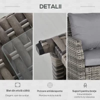 Outsunny Salon de Gradina Set 3 Buc 2 Canapele de Exterior 1 Masa Ratan Gri(m-6)